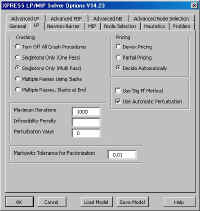 XPRESS Solver Options LP tab (42370 bytes)