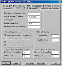 XPRESS Solver Options Advanced MIP tab (46392 bytes)