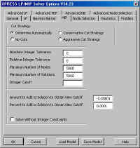 XPRESS Solver Options MIP tab (43282 bytes)