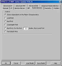 XPRESS Solver Options Node Selection tab (30058 bytes)