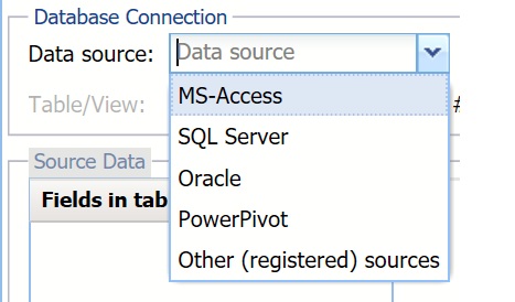 Database Connection section of Sample from Database dialog