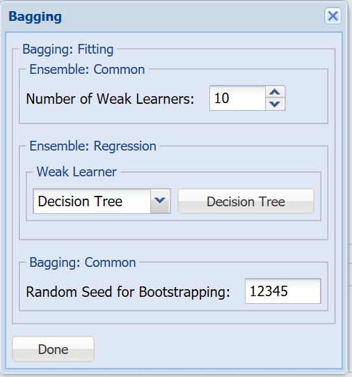 Bagging Parameters Dialog