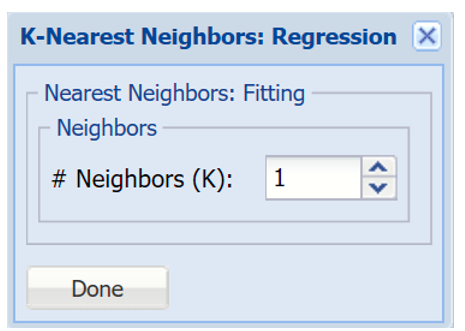 Find Best Model Predict k-Nearest Neighbors Option Dialog