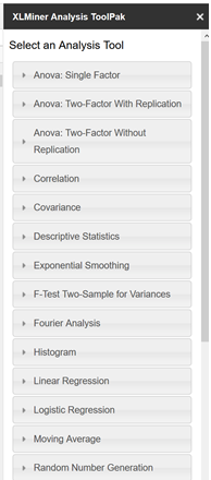 XLMiner Analysis Tookpak XLMiner Analysis Toolpak
