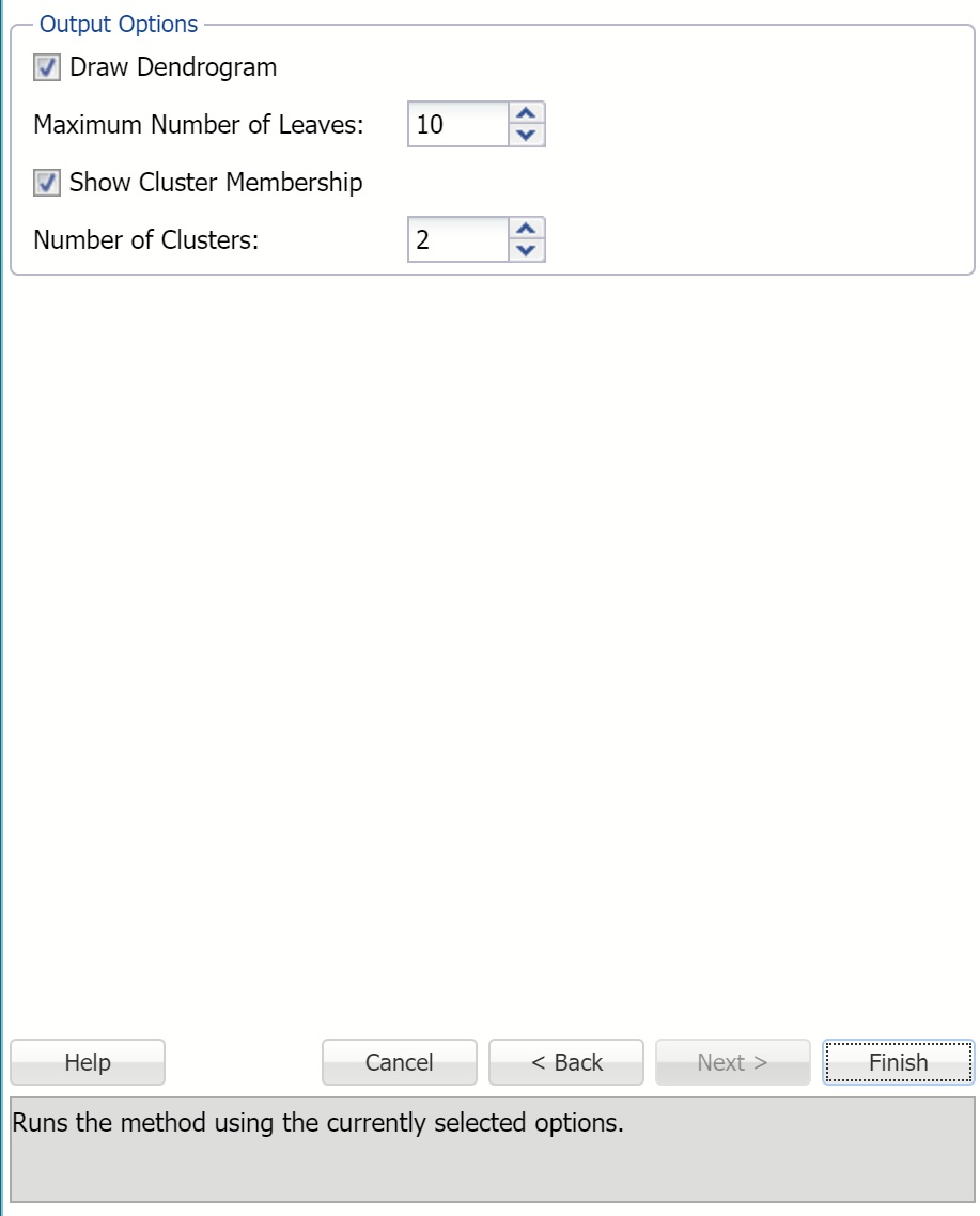 Analytic Solver Data Mining: Hierarchical Clustering Parameters tab