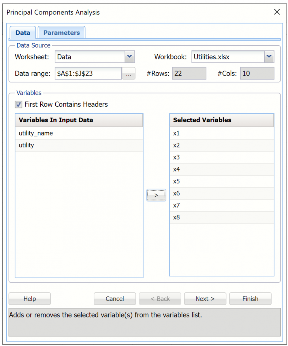 Principal Components Analysis Data Tab
