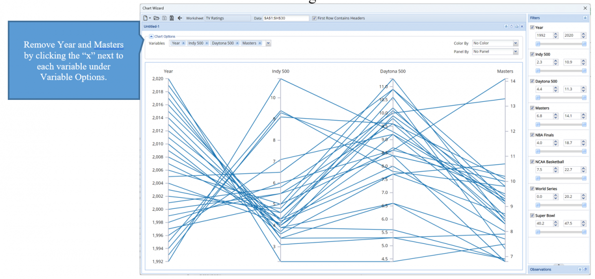 Remove variables by clicking the "x" next to each variable.