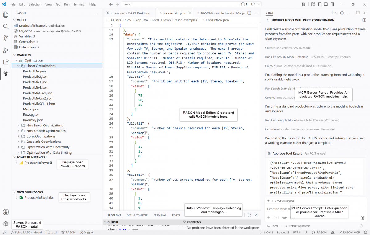 RASON Desktop: RASON model ready to solve.