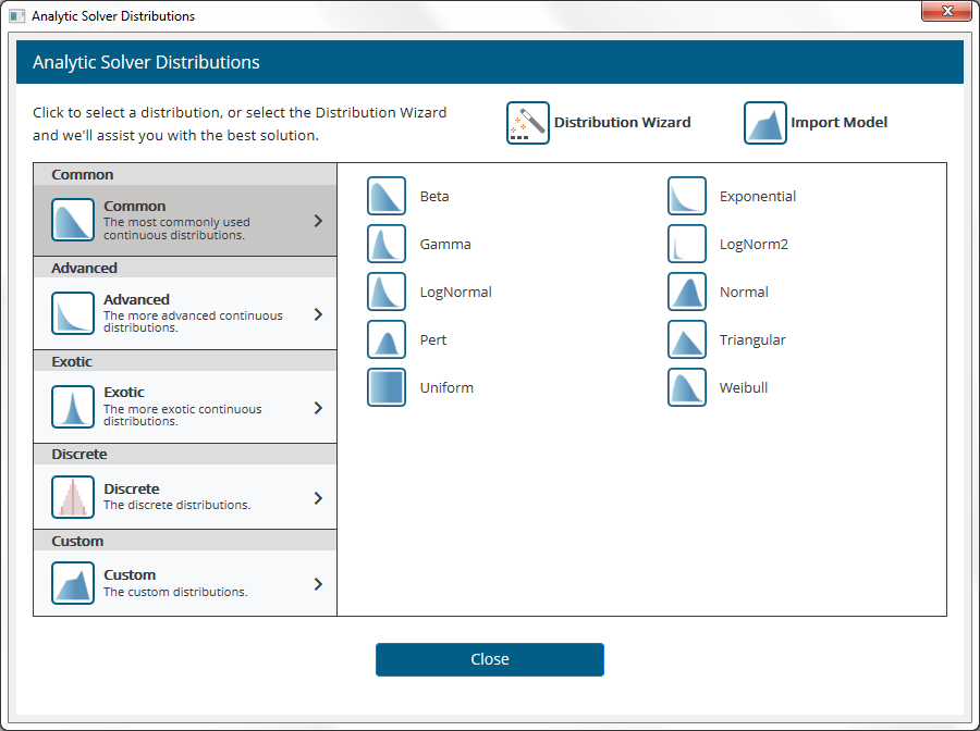 Distribution Dialog with Import Option in Analytic Solver V2021.5