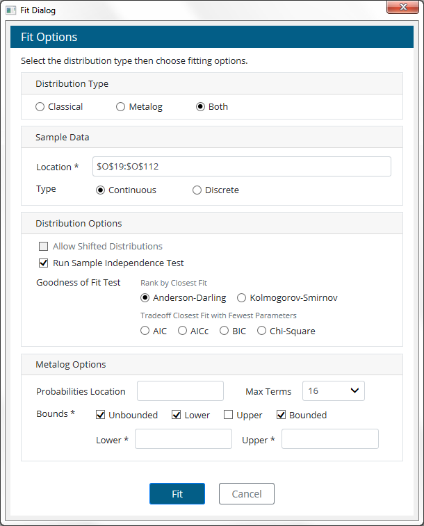 Distribution Fitting with Metalogs in Analytic Solver V2021.5
