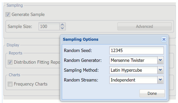 Sampling Options dialog
