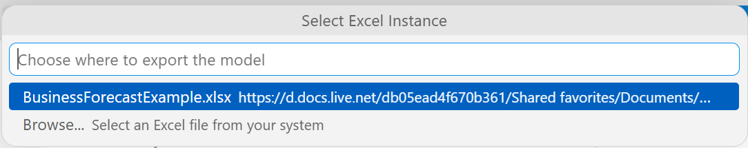 RASON Desktop:  Select Excel Instance dialog